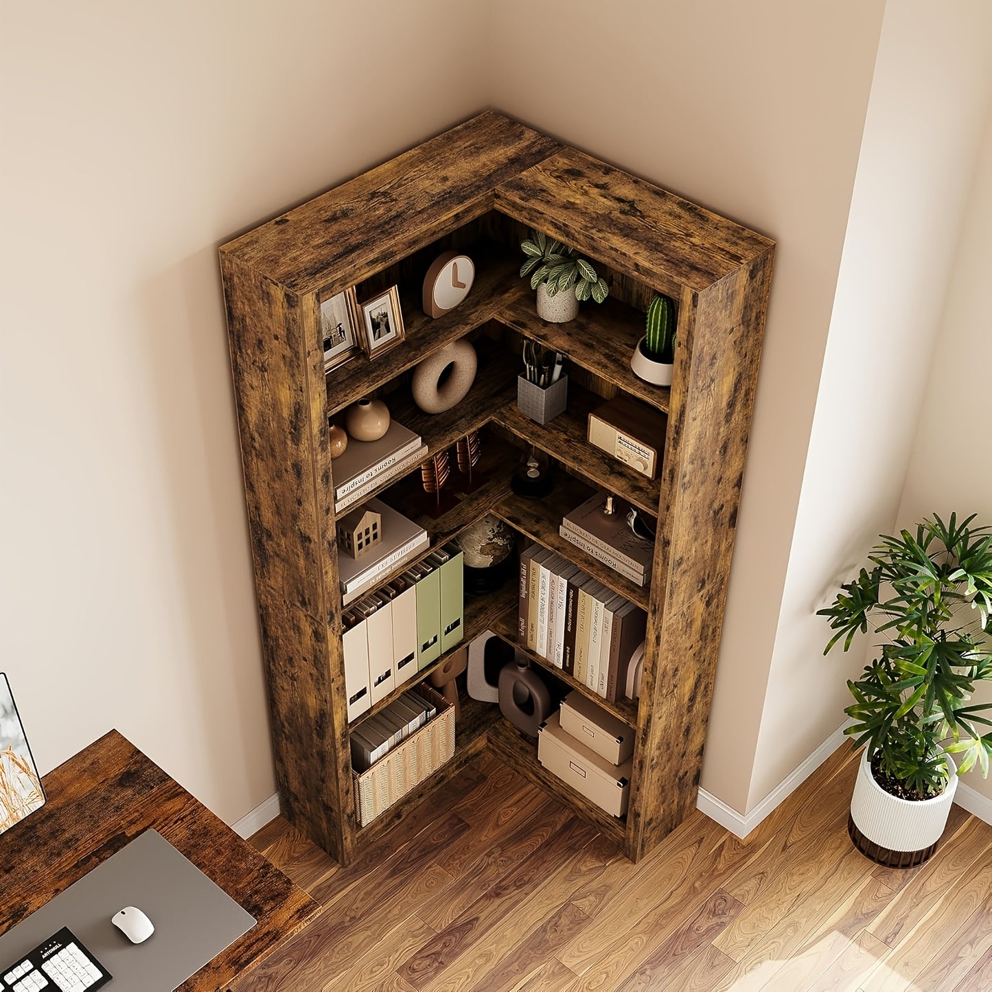 Corner Bookshelf Farmhouse Corner Bookcase 71.8'' Tall Bookcase, 5 Tier L-Shaped Bookshelf Large Corner Shelf, Bookcase With Storage Heavy Duty For Bedroom Living Room Home Office