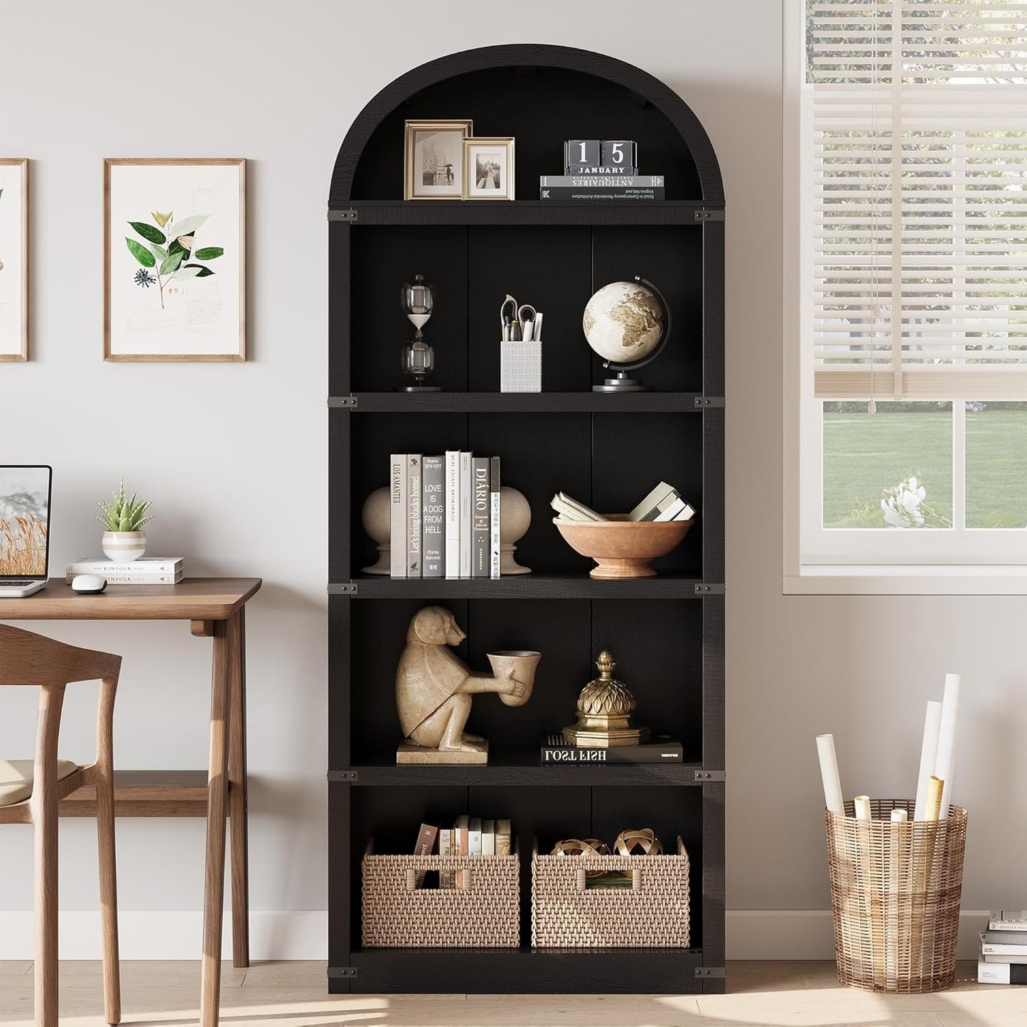 5-Tier Arched Bookshelf, 71.65 Inch High Bookshelf, Farmhouse Display Storage Rack, Wooden Bookshelf for Home, Office, Living Room