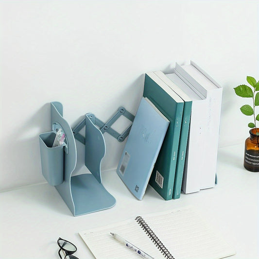 1pc, adjustable white ABS bookshelf for multiple books, modern decor for students and readers, perfect for office use, complete with clips and stands - expandable design